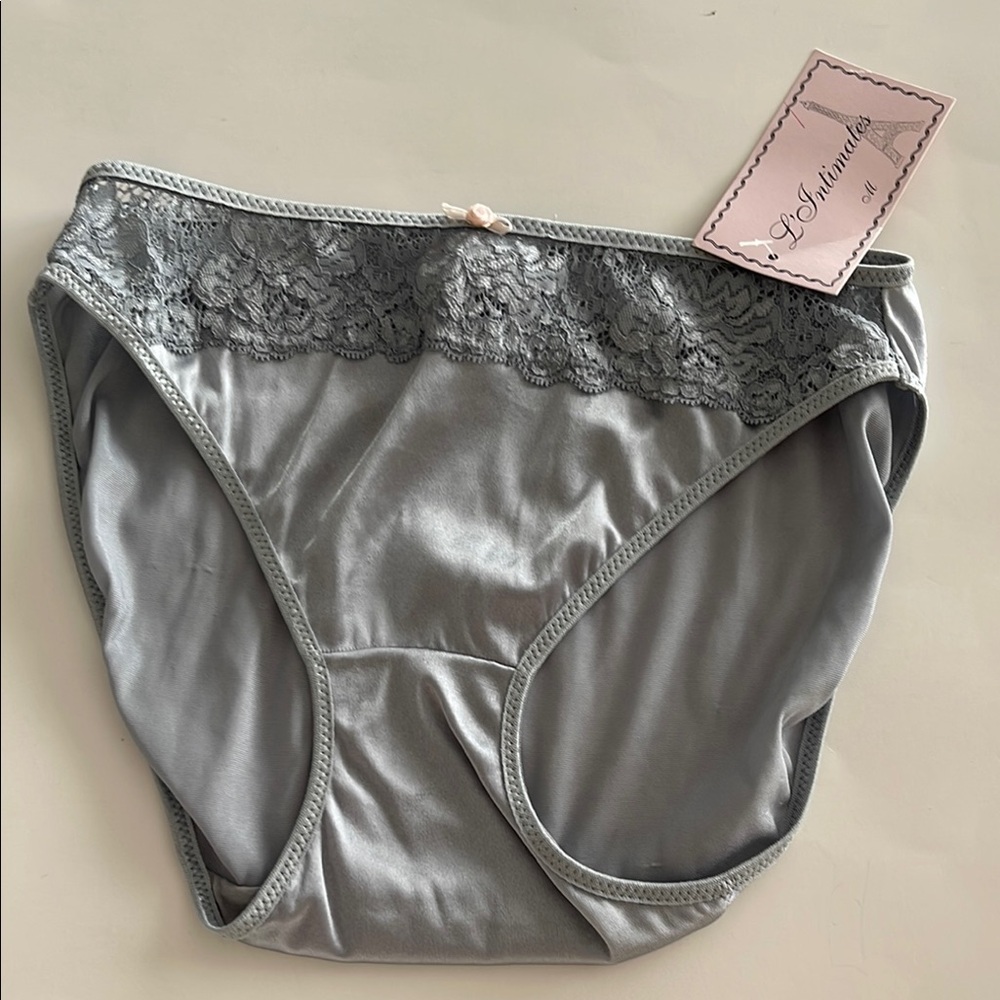 NWT L’Intimates gray silky satin body with lace and rose detail